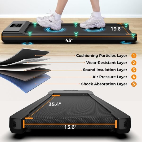 SupeRun Walking Pad, Under Desk Treadmill, 3 in 1 Portable Treadmill with Remote Control LED Display, 2.5 HP Quiet Walking Jogging Machine for Office Home Use, 300 Lbs Capacity - Image 6