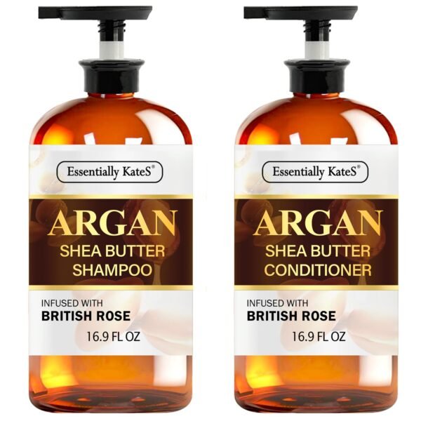 Argan Shea Butter Shampoo and Conditioner Infused with Rose Extract 16 Fl Oz Set, Pack of 2 - Long Lasting Moisturizing Effect - Curly and Wavy Hair - Image 2