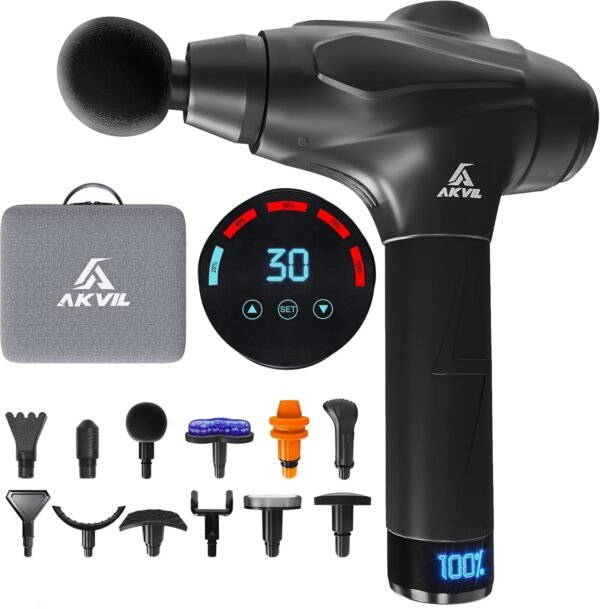 Deep Tissue Massage Gun for Athletes - 30 Speeds & 12 Interchangeable Heads for Pain Relief & Muscle Recovery 2 Heads with Heating & Cooling - Image 2