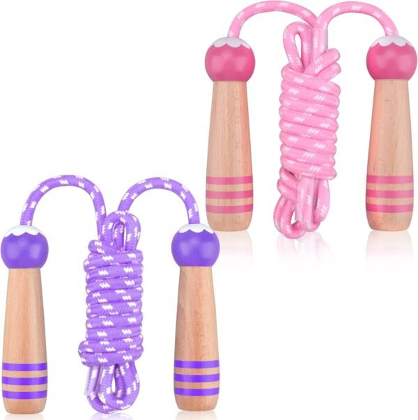 Lorvain Jump Rope for Kids, Adjustable Kids Jump Ropes for Girls Boys Toddler Fitness, Cotton Skipping Rope with Wooden Handle for Outdoor Fun Activities Exercise - 2 Pack - Image 2
