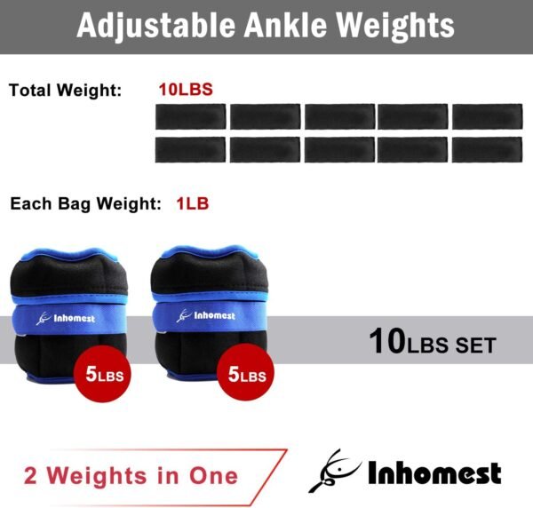 Adjustable Ankle Weights 1-5/10/12 Lbs Leg Weights for Men Women,Wrist Ankle Weights for Physical Therapy,Yoga Pilates,Workout,Walking,Jogging - Image 5
