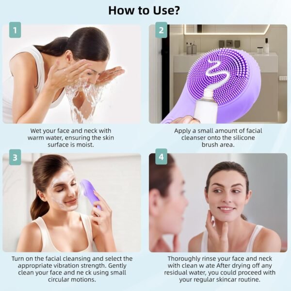 Electric Silicone Facial Brushes for Cleaning and Exfoliating,Electric Face Scrubber with Waterproof and Rechargeable Facial Skin Care for Women and Men - Image 8