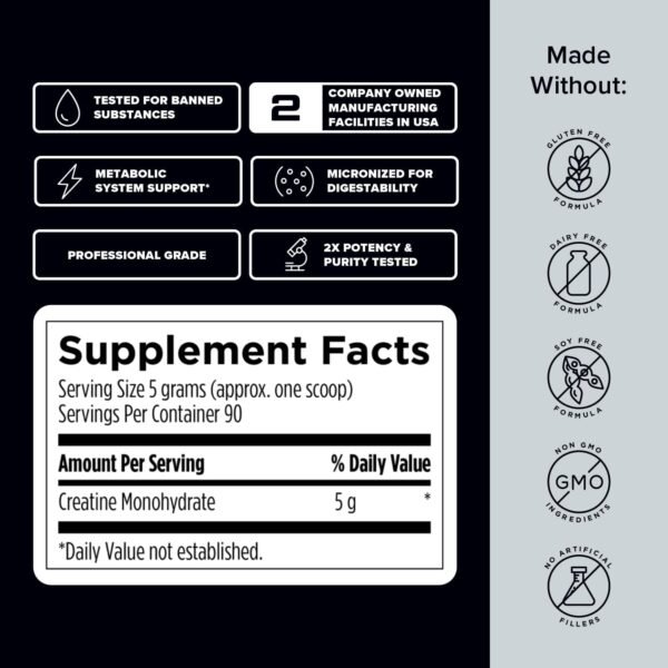 Creatine Monohydrate Powder - NSF Certified for Sport Creatine Supplement to Support Muscle Recovery, Pre + Post Workout Strength and Energy (1 lb / 90 Servings) - Image 8