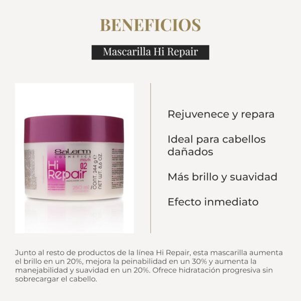 Salerm - Repairing Hair Mask - Hi Repair Mask 02-250 ml - Deep Hydration for Damaged Hair - Repairs and Rejuvenates - Shinier and Softer Hair - Immediate Effect - Image 4