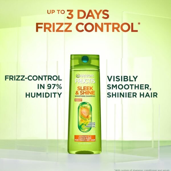 Garnier Fructis Sleek & Shine Shampoo, Conditioner + Anti-Frizz Serum Set for Frizzy, Dry Hair, Argan Oil (3 Items), 1 Kit (Packaging May Vary) - Image 5