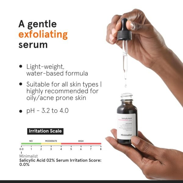Minimalist 2% Salicylic Acid Serum For Acne, Blackhead & Open Pores | Reduces Excess Oil & Bumpy Texture | BHA Liquid Exfoliant for Acne Prone & Oily Skin | For Women & Men | 1 Fl Oz/30ml - Image 3