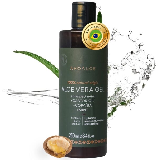 AHOALOE Brazilian Aloe Vera Gel - Multipurpose Moisturizing Natural Gel with Copaiba, Castor Oil and Fresh Mint and Natural for Face, Skin and Hair - After Sun Care, Sunburn Relief 8.4oz - Image 2
