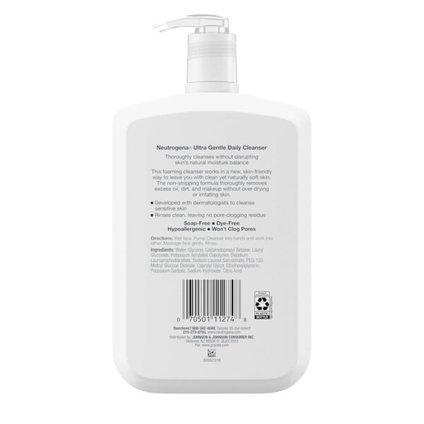 Neutrogena Fragrance Free Ultra Gentle Foaming Daily Cleanser, Hydrating Face Wash for Sensitive Skin, Removes Makeup & Gently Cleanses Without Over Drying, Hypoallergenic, 16 fl. oz - Image 10
