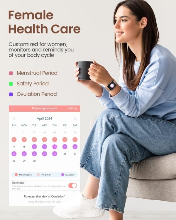 Smart Watches for Women,Fitness Tracker Watch for Android Phones/iPhone Compatible,1.85" Womens Watch with Blood Pressure Monitor,Calls and Messages/Heart Rate/Sleep/Female Cycle(3 Watch Bands) - Image 6