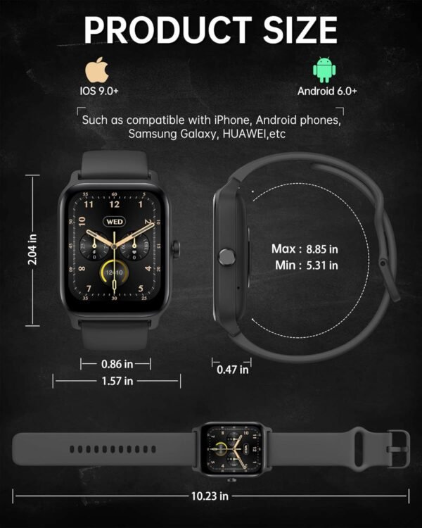 Smart Watch for Men Women (Answer/Make Call), 1.8" Touch Screen Activity Trackers for Android iPhone Compatible with Alexa Built in, Fitness Heart Rate Blood Oxygen Sleep Monitor, IP68 Waterproof - Image 10