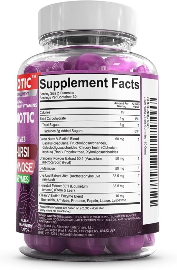 Vaginal Probiotics for Women Gummies with Cranberry, Uva Ursi, Horsetail, D-Mannose, Prebiotics & Digestive Enzymes Women's Vaginal Health Supplement for pH Balance Flora Odor VBiotic by Clean Nutra - Image 4