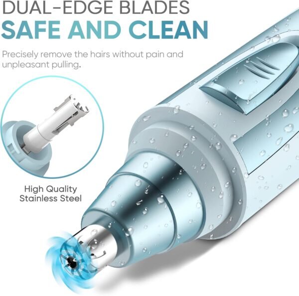Ear and Nose Hair Trimmer Clipper - 2025 Professional Painless Eyebrow & Facial Hair Trimmer for Men Women, Battery-Operated Trimmer with IPX7 Waterproof, Dual Edge Blades for Easy Cleansing Blue - Image 4