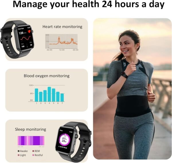 Fitness Tracker 2024 (Answer/Make Calls),Smart watch for Men Women,1.85'' Smartwatch with 24/7 Heart Rate and SpO2,SleepTracker,100+Sport,Pedometer,IP68 Waterproof Activity Trackers for Android iPhone - Image 4