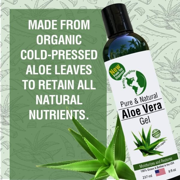 Earth's Daughter Organic Aloe Vera from 100% Pure and Natural Cold Pressed Aloe with 8 oz Disc Top Dispenser - Great for Face - Hair - Sunburn - Dry Skin - Image 5