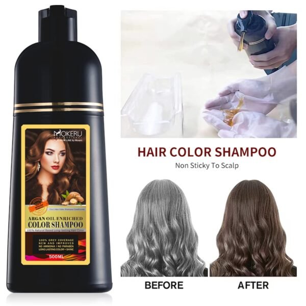MOKERU Professional Argan Oil Hair Dye Color Shampoo 500 ML I New & Improved Formula Ammonia Free Paraben Free I Instant Fast Acting Long Lasting Signature Platinum Line by Maani (Light Brown) - Image 6
