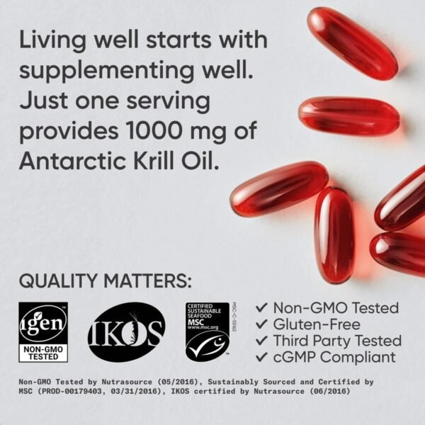 Sports Research Antarctic Krill Oil Omega 3 Softgels 1000mg (Double Strength) with Phospholipids, Choline & Astaxanthin - Sustainably Sourced, Non-GMO Verified & Gluten Free - 60 Capsules - Image 5