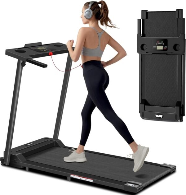Portable Treadmill, Foldable Treadmills for Home, Small Folding Treadmill for Home Office with 300 LBS Capacity, Walking Running Exercise Electric Compact Treadmill with LED Display - Image 2