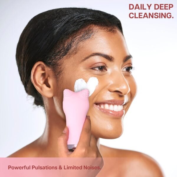 MIA Facial Cleansing Brush, Waterproof Rechargeable Face Cleansing Brush, with Soft Silicone and Adjustable Sonic Vibration, for Deep Cleansing Gentle Exfoliating and Massaging (Pink) - Image 5