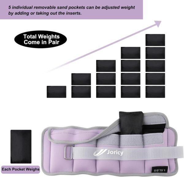 Adjustable Ankle Weights for Women Men Kids 1/2/3/4/5/6/8/10/12/20 LBS 1 Pair Wrist Leg Arm Weights with Removable Weight Strength Training Weight for Walking Running Fitness Physical Therapy - Image 5