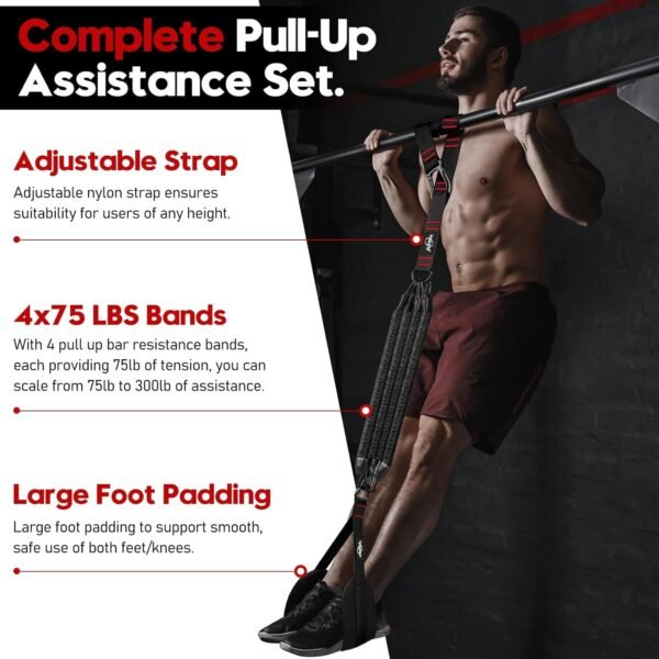 Pull Up Assistance Bands, Heavy Duty Assisted Pull Up Bands for Pull Up Assist, Adjustable Weight/Size with Fabric Feet Mats, Upgrade Pull Up Assist Bands for Strength Training - Image 3