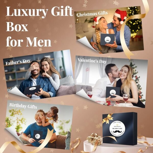 Beard Growth Kit - 7 Pcs Beard Care Kit for Men, Includes Beard Wash, Beard Oil&Growth Oil, Beard Conditioner, Beard Balm, Beard Comb, Gift Box Set for Boyfriend Husband Fathers - Image 8