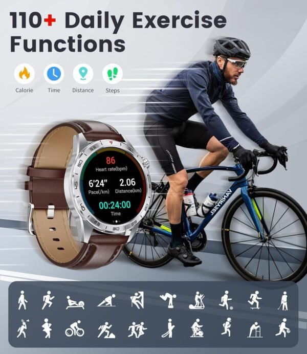 Smart Watch for Men (3 Straps),Answer/Make Calls,1.43'' AMOLED,IP68 Waterproof,110+ Sports Modes Fitness Watch with Sleep Monitor/SpO2/Heart Rate/Pedometer Rugged Smart Watch for Android/iOS Silver - Image 8