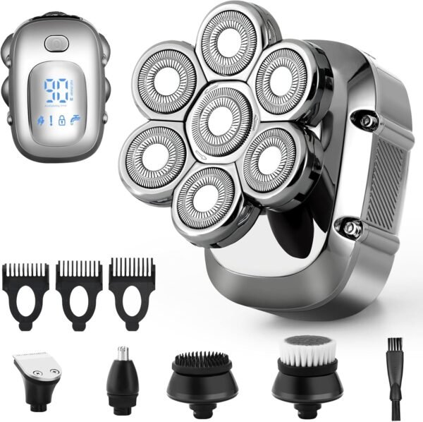 7D Head Shavers for Bald Men, 5 in 1 Electric Head Shaver with 5 Attachment Head,Head Electric Razor with LED Display, 100% Waterproof Wet/Dry Mens Grooming Kit wtih USB Rechargeable - Image 2