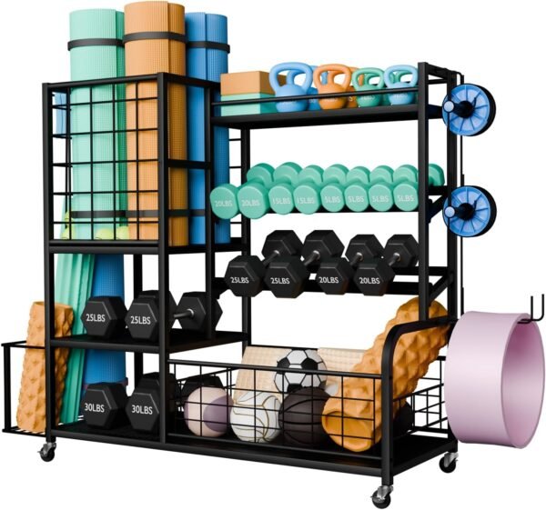 Bonvork XXL Dumbbell Rack Weight Stand Adjustable Heavy Duty Weight Rack for Dumbbells, Home Gym Storage Rack for Kettlebell, Balls,Yoga Mat Holder, Workout Equipment Storage Organizer with Wheels - Image 2