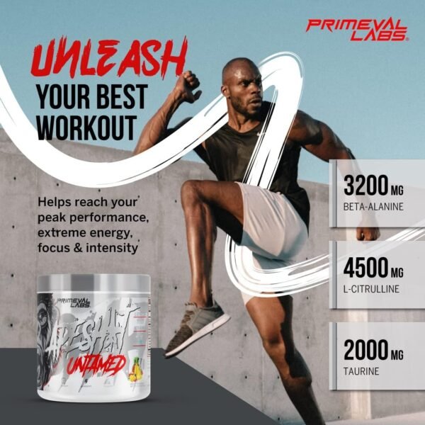 Primeval Labs Ape Untamed Pre Workout Energy Drink Powder | Max Support for Pumps & Focus | Nitric Oxide Production Preworkout Energy with L-Citrulline, Beta Alanine, Mango Pineapple 40 Servings - Image 4