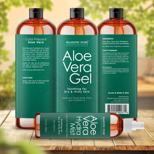 Majestic Pure Aloe Vera Gel and Mist Super Combo - 16 oz Gel and 4 oz Hydra Spray - 100 Percent Pure and Natural Cold Pressed Aloe Vera for Hair Growth, Face, Body and Skin - Image 7