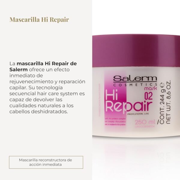 Salerm - Repairing Hair Mask - Hi Repair Mask 02-250 ml - Deep Hydration for Damaged Hair - Repairs and Rejuvenates - Shinier and Softer Hair - Immediate Effect - Image 3