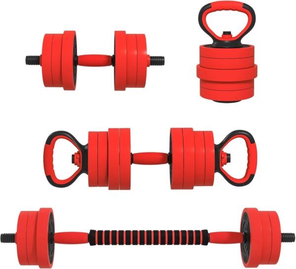 Soozier Adjustable Dumbbell Sets, 4 in1 Weights Dumbbells Set Used as Barbell, Kettlebells, Push up Stand, Free Weight Set for Men and Women Home Gym Training, Red 44/55/66lbs - Image 2