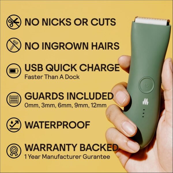 MERIDIAN Body Hair Trimmer for Men, Pubic Hair Trimmer Balls, Body Shaver for Men Groin Safe, Electric Ball Shavers, Bikini Razors Women, Waterproof & Rechargeable - Sage - Image 3