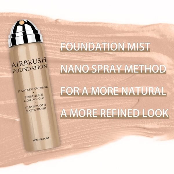 Airbrush Foundation Spray Makeup Set, Hydrating and Moisturizes Face Prime, Long Lasting Waterproof Full Coverage Foundation Mist for Color Correction, Brighten, Matte Finish, 2.36oz - #3 Nude - Image 5