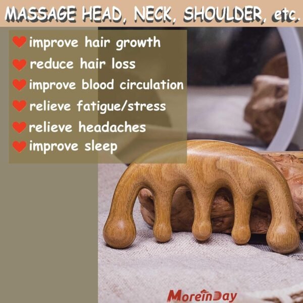 Wooden Scalp Massager for Hair Growth, Massage Comb Scalp Comb, Head Massager Scalp Relax, Gua Sha Comb for Women Men - Green Sandalwood Comb - Image 7