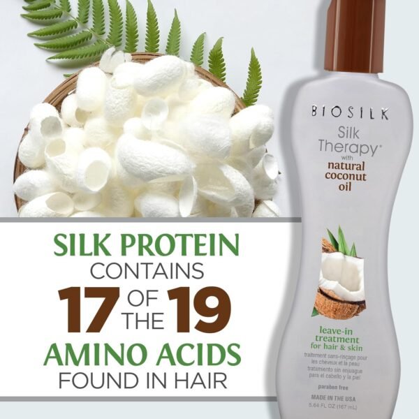 Biosilk Silk Therapy with Natural Coconut Oil Leave-In Treatment, Helps Control Frizz & Flyaways, Sulfate, Paraben & Cruelty-Free, 5.64 Oz - Image 7