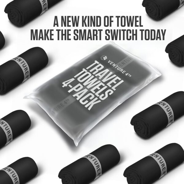 VENTURE 4TH - 4pcs Quick Dry Towels. Microfiber Travel Towels. Lightweight & Fast Drying Travel Towels for Body. Compact & Easy to Pack - 4 Pack Black Medium - Image 10