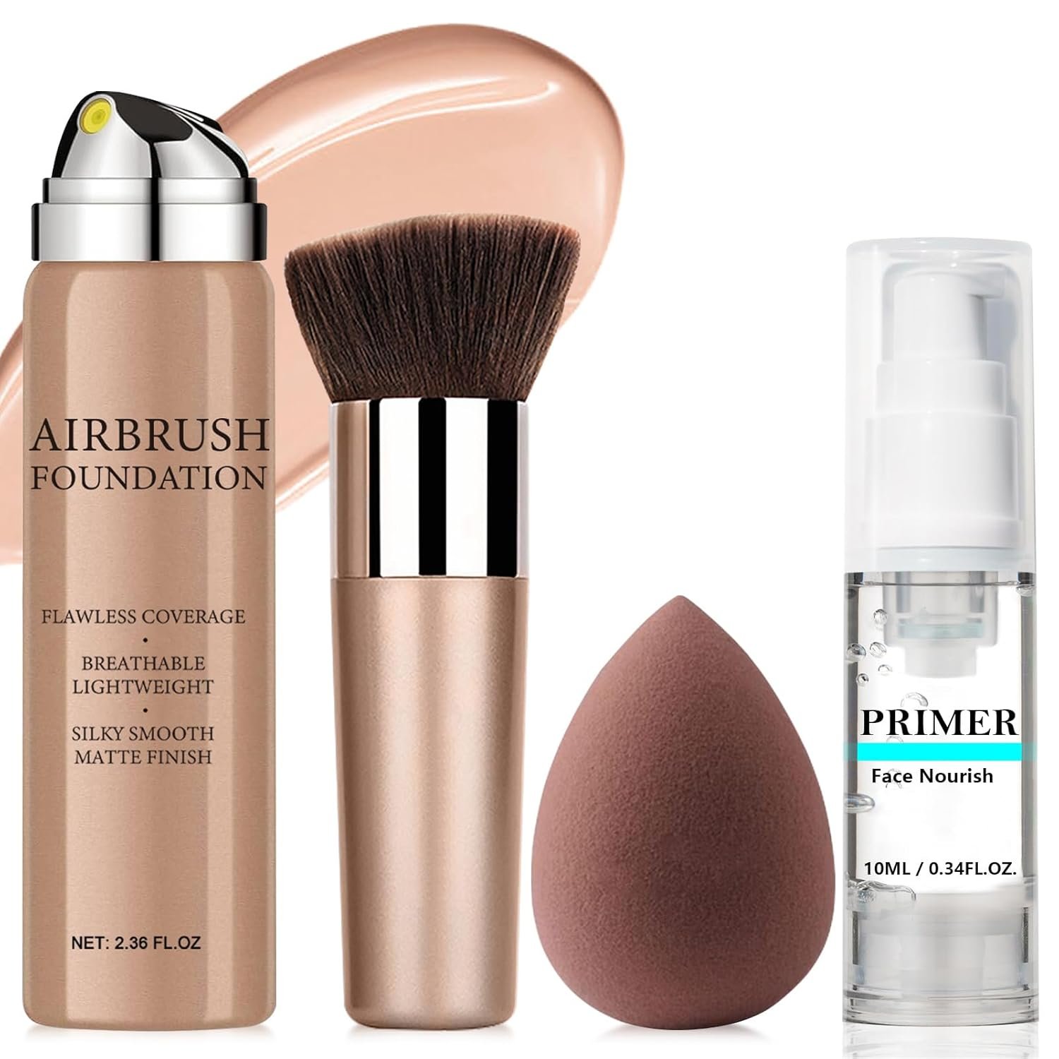 AirBrush Foundation Spray With Primer and Brush, Silky Mist Foundation Spray Makeup, Full Coverage Foundation for Smooth Radiant Finish, Formula Breathable Lightweight Hydrating (#1 Natural) - Image 2
