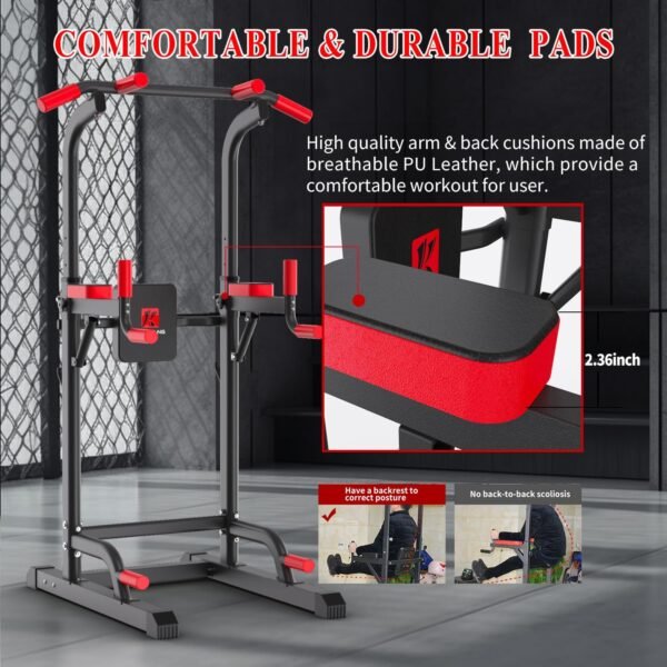 Power Tower Dip Station, Pull Up Bar Station & Multi-Function Gym Equipment For Home Strength Training Adujustable Height Up to 85.5",Load 350LBS - Image 4