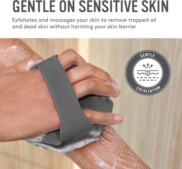 Sud Scrub® Antimicrobial Silicone Body Scrubber, Exfoliating Body Scrubber for Sensitive Skin, Eco Friendly Shower Scrubber for Body, Silicone Body Brush for Showering, Charcoal - Image 4