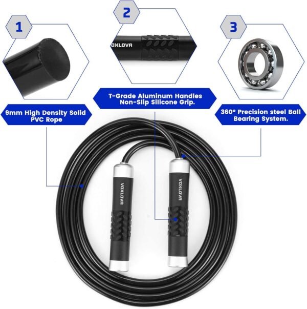 Weighted Jump Rope for Men Women - 1LB Heavy Jump Rope for Adult Fitness Workouts, Non-Slip Aluminum Handles, Ball Bearings Premium Skipping Rope Jump Rope for Exercise Boxing Crossfit Cardio Endurance and Strength Training MMA & Gym, Adjustable Length 9MM Solid PVC/Cotton Jump Rope - Image 4