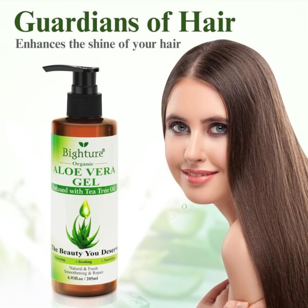 Organic Aloe Vera Gel with Tea Tree Oil for Face & Body, Freshly-cut Aloe Vera Gel Ideal for Skin, Scalp, & Hair Hydration, Calming Moisturizer for Soothing After Sun Care Relief, 6.93 oz - Image 7