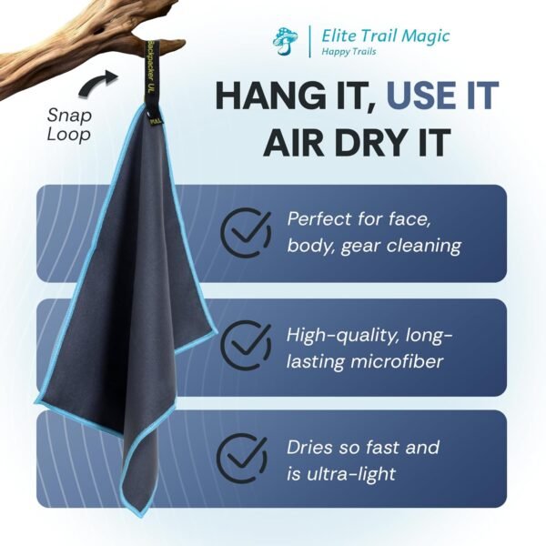 Elite Tail Magic- Lightweight Soft Compact Travel Towel | Quick Drying Backpacking Towel Ultralight with Loop Strap | Sport and Gym Microfiber Face Cloth Yoga | Small 12.5 x 9.6 inches - Image 9