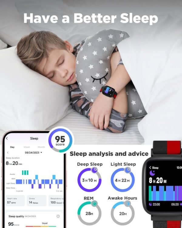 BIGGERFIVE Smart Watch for Kids, 1.8" Fitness Tracker Watch Pedometer, Heart Rate, IP68 Waterproof, Sleep Monitor, Calorie Step Counter, Puzzle Game with/Without APP for Girls Boys Teens 5-16, Nylon - Image 5