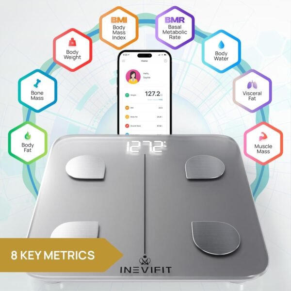 INEVIFIT Smart Body Fat Scale, BMI Highly Accurate Bluetooth Digital Bathroom Body Composition Analyzer. Measures Body Fat, Water, Muscle, Bone Mass & More for Unlimited Users - Image 3