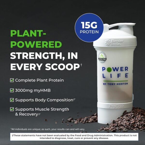 POWERLIFE Tony Horton High Impact Plant Protein Powder with 3000 MG of HMB, Plant-Based, No Sugar Added, Vegan, Keto Friendly, Non-GMO (Chocolate - New Formula) - Image 4