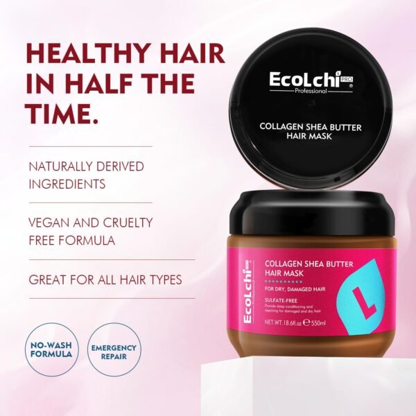 Ecolchi Collagen Hair Mask Deep Repair Conditioning Shea Butter Collagen Hair Treatment for Dry and Damaged Hair All Hair Types 18.6oz 550ml - Image 4
