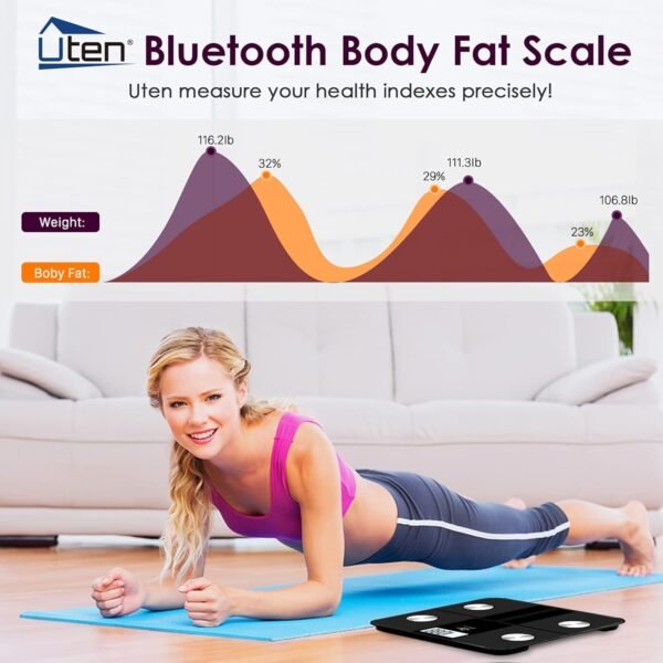 Uten Smart Scale for Body Weight, Digital Bathroom Weighing Wireless Scales with Body Fat and Water Weight for People, Bluetooth BMI Electronic Body Analyzer Machine with Smartphone App, 400lb, Black - Image 7