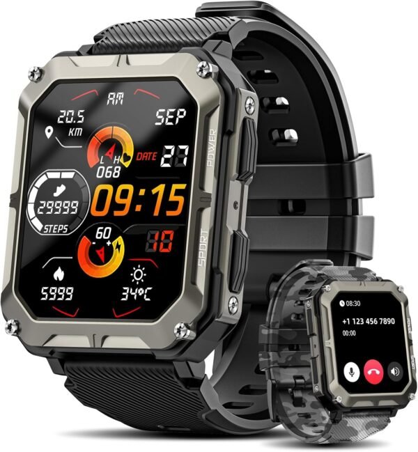 Rgthuhu Military Smart Watches for Men (Answer/Make Call), 100M Waterproof Rugged Smart Watch for Android Phones and iPhone, 1.9" Outdoor Sports Fitness Tracker with Heart Rate, Sleep Monitor, Black - Image 2