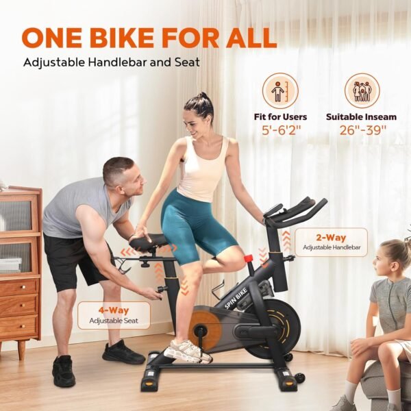 YAMO Exercise Bike, Indoor Cycling Bike Brake Pad/Magnetic Stationary Bike for Home, Adjustable Resistance Silent Belt Drive, Cycle Bike with Comfortable Seat Cushion & Upgraded LCD Monitor - Image 6